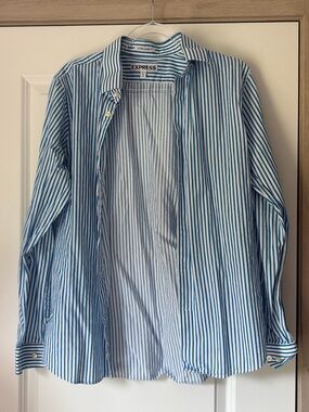 Express White and Blue Striped Extra Slim Fit Shirt